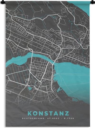 Wandkleed - Wanddoek - Stadskaart – Konstanz – Duitsland – Plattegrond – Kaart - 120x180 cm - Wandtapijt