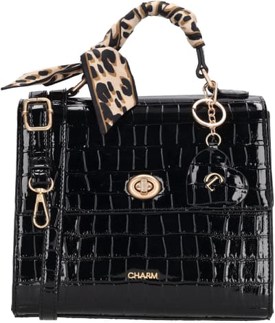 Charm London Knightsbridge Handtas - Schoudertas - Crossbody - Overslag - Lak - Croco - Zwart