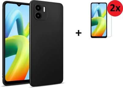 Geschikt voor Xiaomi Redmi A1/ A2 Hoesje - Siliconen - Redmi A1/ A2 Screenprotector - Hoesje Zwart Case + 2x Screenprotector