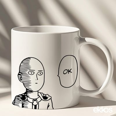 Ekkos OK Anime Design Koffiemok - Grappige Mok - Wit Oor - 325ml - Cadeau voor Anime Fans - Manga Kado Tip - Hem / Haar