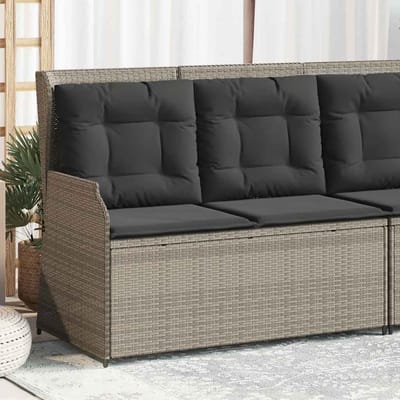 vidaXL - Tuinbankje - verstelbaar - met - kussens - poly - rattan - lichtgrijs
