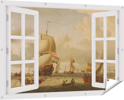 Gards Tuinposter Doorkijk De Rede van Enkhuizen - Abraham Storck - 150x100 cm - Tuindoek - Tuindecoratie - Wanddecoratie buiten - Tuinschilderij