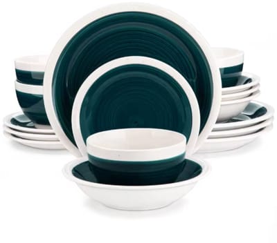 Verdano Serviesset - 32 delig - 8 persoons - Donkergroen/Witte rand - Dinerborden - Bordenset - Diepe borden - Ontbijtborden - Servies - Keukenservies