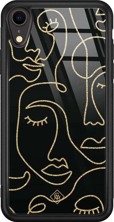 Casimoda® hoesje - Geschikt voor iPhone XR - Abstract Faces - Luxe Hard Case Zwart - Backcover telefoonhoesje - Zwart