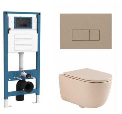 QeramiQ Dely Swirl Toiletset - inbouwreservoir Qeramiq Flush - slim zitting - kunststof taupe bedieningsplaat - rechthoekige knoppen - beige