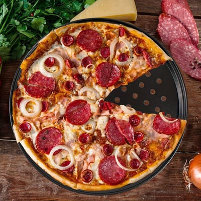 Ynkkvre - Pizzavorm-Pizza bakken trays, 32 cm - Duurzame metalen pan voor keuken - Sterke bakken tool voor oven - Pizza maker - Kookgerei - Plaat houder