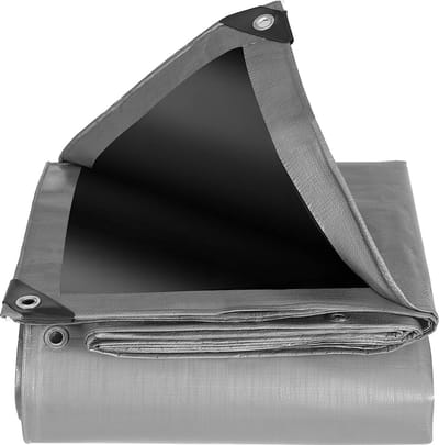 Afdekzeil, met ringen, 4 x 5 m, 280 g/m², PE, waterdicht, scheurvast, uv-bestendig, weerbestendig, afdekzeil, tuinmeubelen, winterbestendig, afdekzeil, universeel voor vrachtwagen, zwembad, hout, auto, boot, zwart