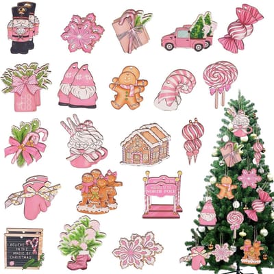 NTH products- Kerstdecoratie 40 stuks - Roze Houten Kersthangers - Kerstboomversiering - Hangende Decoratie - Festivals/Buiten - Hoogwaardig Hout - Kerstversiering