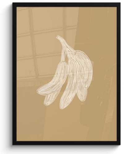 Poster in lijst - Fotolijst 50x70 cm - Posters - Bananen - Beige - Lijntekening - Minimalistisch - Posterlijst zwart - Decoratie - Wanddecoratie woonkamer - Muurdecoratie slaapkamer