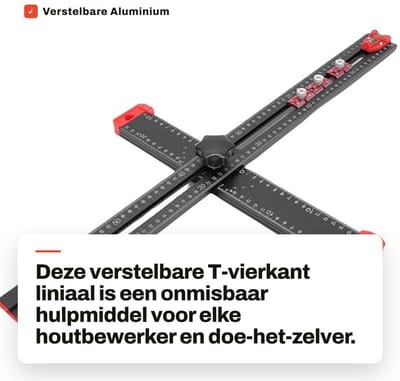 Dailygoods- T-vierkante Liniaal Verstelbaar - Ergonomische Grip - Antislip Handgreep - Geïntegreerde Niveaus - Precisie Metingen - Ideaal voor Houtbewerkers - Meetlat