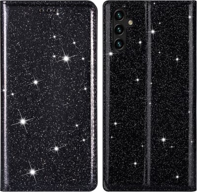 Coverup Hoesje - Geschikt voor Samsung Galaxy A35 Hoesje - Coverup Glitter Book Case - Zwart