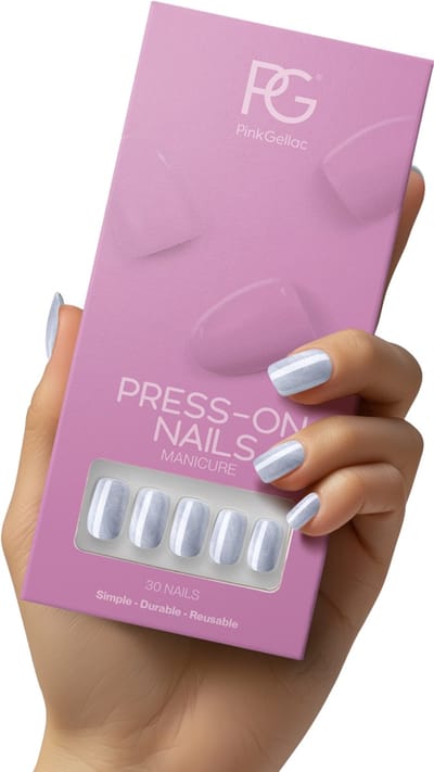 Pink Gellac Press On Nails - 2004 Cat Eye Aquatic Jewel - Square Medium Plaknagels - 30 Press On Nagels Met Lijm, 30 Plakstickers, Cleaner Wipe, Nagelvijl, Woodstick en Size Matcher - Snel Aan Te Brengen Plak Nagels - Voor 7-14 Dagen Mooie Nagels