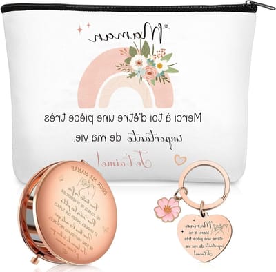 Mooie Cadeauset voor Moeders met Cosmetica Tas, Hart Sleutelhanger en Pocket Spiegel voor Verjaardag, Kerst en Moederdag