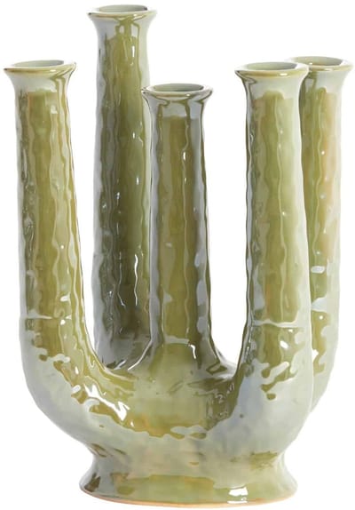 Light & Living Vaas Leonjo - Groen - 22x16,5x30cm - Keramiek - Modern - Bloemenvaas - Woondecoratie - Decoratieve vaas voor woonkamer of slaapkamer