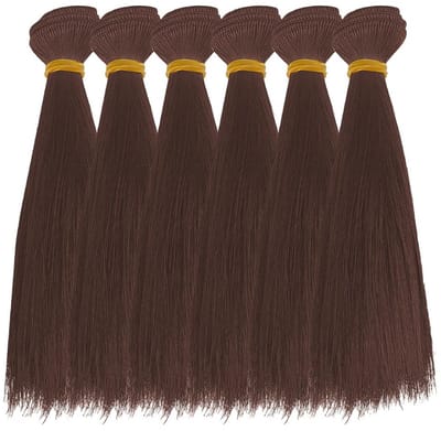 Dailygoods- Pop Haar 6 Stuks - Pruik Haar - Kokosnoot Bruin - DIY Pop Accessoires - Lange Rechte Kapsel - 180 mm Breed, 995 mm Lang