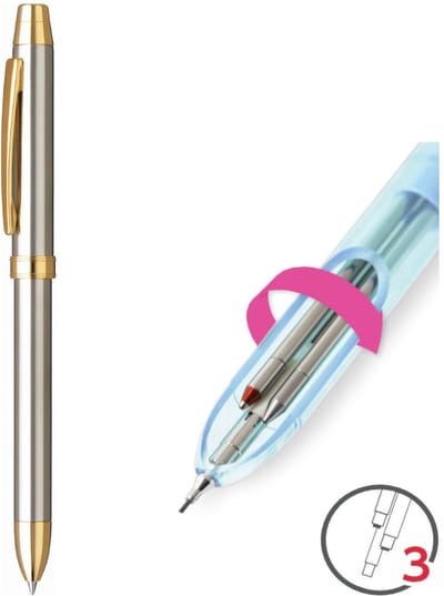 Penac ELE-SS - Goud & Zilver - Multifunctie balpen - Blauw en Rode inkt 0.7mm - Vulpotlood 0.5mm