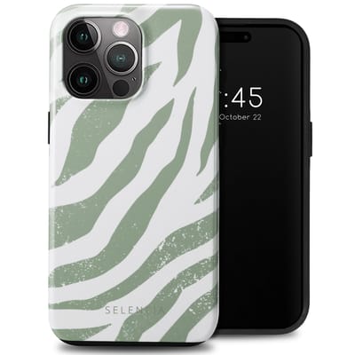 Selencia Hoesje - Geschikt voor Apple iPhone 15 Pro Max - Backcover - Colorful Zebra Sage Green