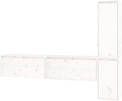 TV meubel set - Wandkasten - Opbergen Woonkamer - Massief Hout - 80 cm breed - Wit
