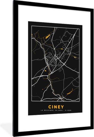 Fotolijst incl. Poster - Stadskaart - Plattegrond - Ciney - Goud - Kaart - 60x90 cm - Posterlijst