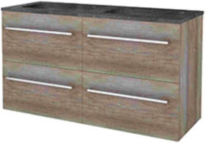 Basic-Line Start 46 Badkamermeubelset - 120 x 46 cm - Met Grepen - 4 Lades - Hardstenen Wastafel - Zonder Kraangat - Scotch Oak