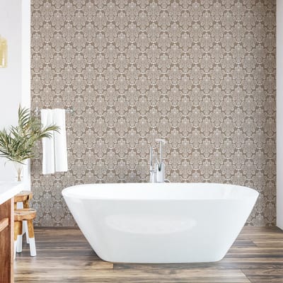 ABAKUHAUS Vintage Peelable & Adhesive Behang voor thuis, Zelfklevende Woonkamer Keukenaccent, 33 cm x 250 cm, Warm Taupe en Wit