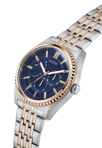 Guess Camden Quartz Analoog Horloge Zilverkleurig En Roségoudkleurig Kast Gemaakt Van 100% Roestvrij Staal En Een Armband Van 100% Roestvrij Staal 44 GW1051G1, GW1051G2, GW1051G6