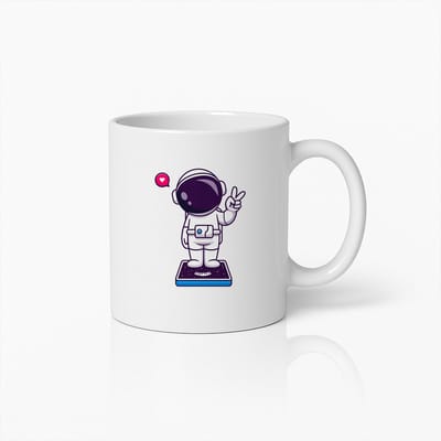Astronaut op Weegschaal Cartoon Mok – Leuk Koffiebeker Cadeau voor Ruimteverkenners