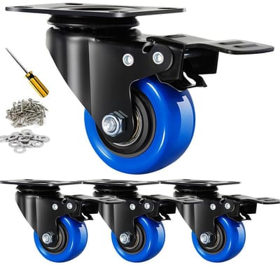 Set Wielen - Zwenkwielen Rem - Meubels Verplaatsen - Dubbele Vergrendeling - 51 cm - Blauw