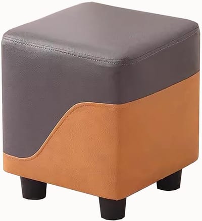 Kleine Opstapkruk - Voetenbankje Stoffen - Extra Zitcomfort - Gewatteerde Zitting - 25 x 25 x 30 cm - Grijs Oranje