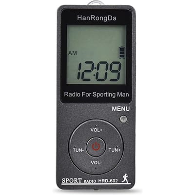 HRD-602 Draagbare radio-ontvanger FM/AM-radio LCD-scherm Vergrendelknop Zakradio met oortelefoon grijs