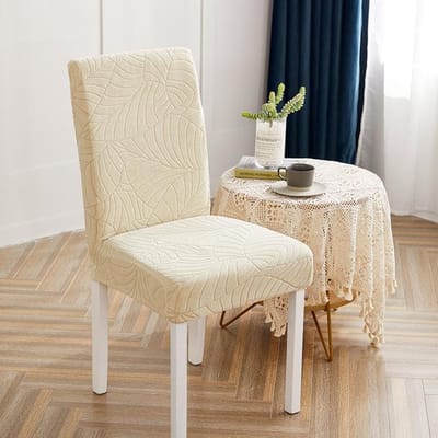 Housse de chaise extensible en Jacquard, imperméable, Anti-salissure, pour cuisine, Banquet, anniversaire, coussins de chaise, chaises de salle à manger universal sizes beige