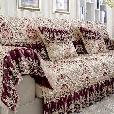 Luxe Grote bloemen Bankstelhoezen Dikke Bankhoezen 18cm zoom Zachte Handdoek Kant Decor Bankkussen voor Woonkamer Mat 1st 90x70cm 1pcs