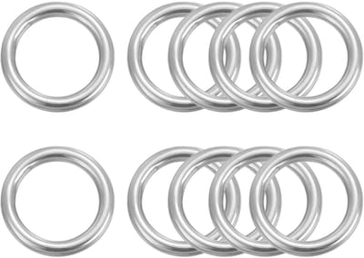 O-ringen, 10 stuks 35 mm buitendiameter, 5 mm dik, ronde gelaste ring, veelzijdig voor metalen bagage-accessoires., Zilverkleurig., 35mm/1.38"