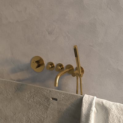 Brauer Gold Edition Badkraan Inbouw - douchegarnituur - 20cm uitloop - met inbouwdeel - 3 gladde knoppen - handdouche staaf 1 stand - PVD - geborsteld goud