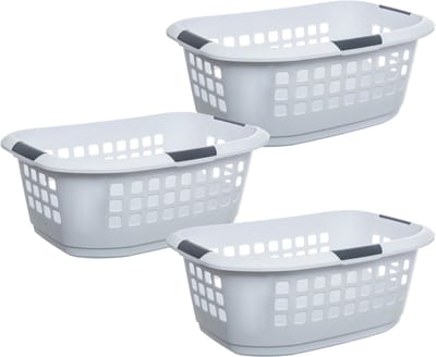 5Five Wasmand extra groot - 3x - wit - kunststof - 51 liter - 67 x 47 x 27 cm - ruime wasmanden