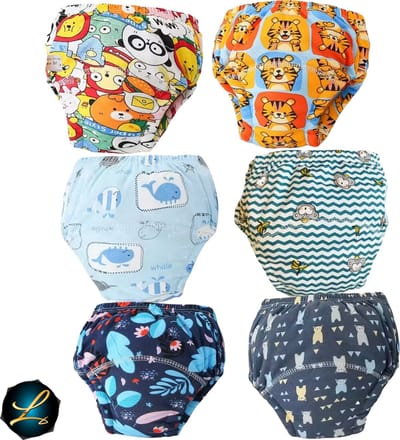 6-delige Set Zachte Katoenen Trainingsluiers / Oefenbroekjes / Zindelijkheidsbroekjes voor Baby’s en jonge kinderen - Duurzaam, Ademend Wasbaar - Diverse Patronen - Maat 110