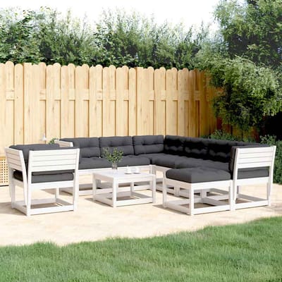 vidaXL - 8-delige - Loungeset - met - kussens - massief - grenenhout - wit