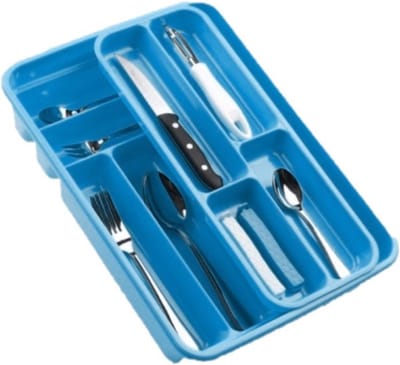 Plasticforte 2x stuks bestekbakken - houders - 2 lagen - 40 x 30 x 7 cm - blauw - kunststof - keuken lade opbergers