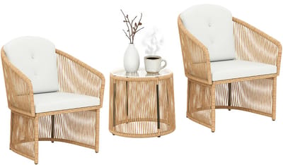 Outsunny Rattan-bistroset-PE-Rattan, verzinkt staal-65L x 62B x 76H cm-Crème