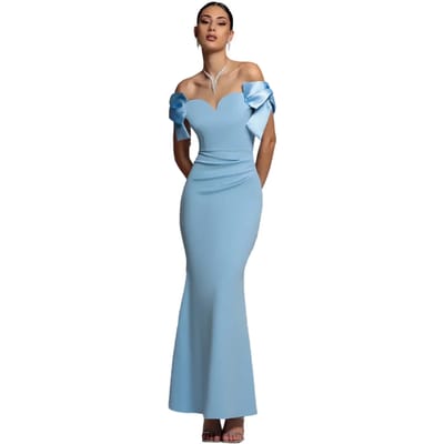 Satin A-lijn Jurk met Bardot Hals voor Dames Goddiva Maxi