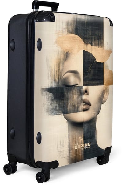 NoBoringSuitcases.com® - Koffer groot - Reiskoffer lichtgewicht - Vrouwelijk portret in gebroken vlakken - Rolkoffer met 4 wielen - Grote trolley XL - 98 liter bagage