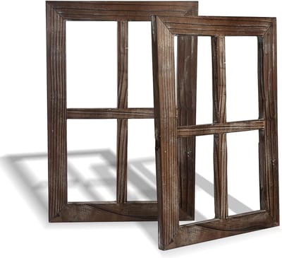 SnelShoppen - Vintage Houten Raamdecoratie Set 2 Stuks - Antieke Look - 40x28cm Bruin - Perfect voor Woonkamer, Tuin, Feesten - Upcycled Hout