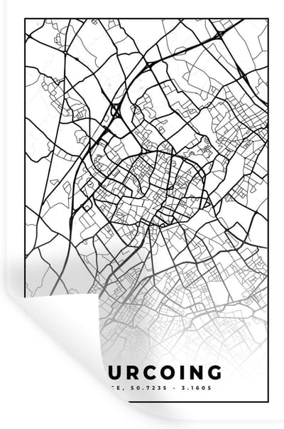 Muurstickers - Sticker Folie - Stadskaart - Tourcoing - Plattegrond - Kaart - Frankrijk - Zwart wit - 20x30 cm - Plakfolie - Muurstickers Kinderkamer - Zelfklevend Behang - Zelfklevend behangpapier - Stickerfolie