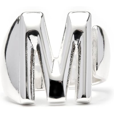 Bague - LUXENTER - Alphabet Lettre M - Plaqué rhodium - Taille ajustable - Zirconia argenté gris