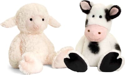 Keel Toys - Pluche knuffels koe en lammetje/schaap vriendjes 25 cm