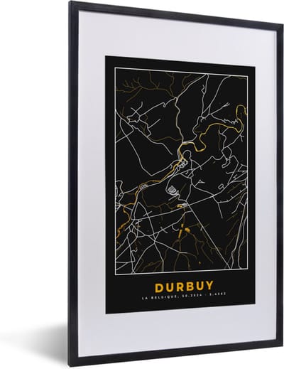 Fotolijst incl. Poster - Stadskaart - Durbuy - Goud - Plattegrond - Kaart - 40x60 cm - Posterlijst