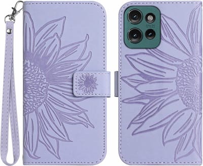 Coverup Hoesje - Geschikt voor Motorola Moto G75 Hoesje - Coverup Zonnebloem Book Case met Koord - Lavendel