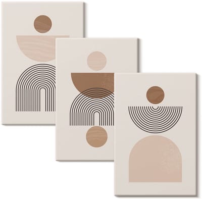 Wallfluent Set van canvas schilderijen - Abstracte vormen in tinten bruin en beige Canvas Schilderijen Set - set 3 stuks 20x30 cm - Beige Set van Canvas Prints - Abstractie Canvas Kunst Set - Boheemse Canvas Kunst Set
