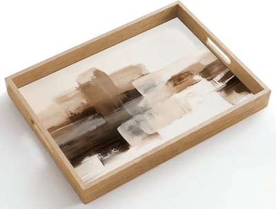 Dienblad hout 50x35 cm - Schootdienblad - Penseelstreken - Abstract landschap - Rust - Borrelplank rechthoek - Plateau dienbladen