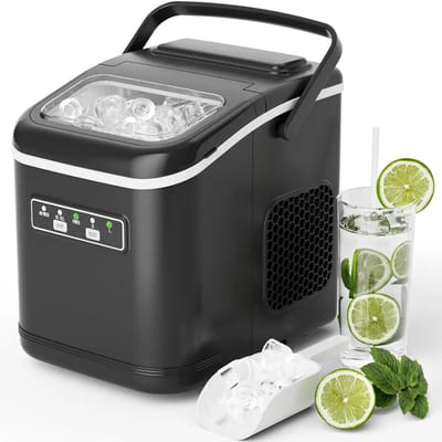 Seth Select Ijsmachine 12kg/24u – Zelfreinigend – Compacte ijsblokjesmaker met Mand & Schep – 9 ijsblokjes klaar in 6 minuten - Zwart